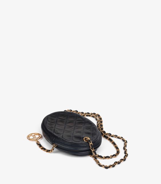 Navy Quilted Lambskin Vintage North-South Mini Oval Timeless Shoulder Bag