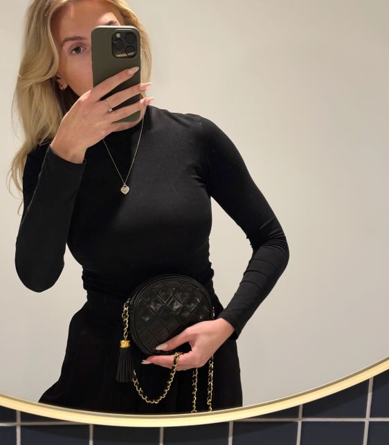 Black Quilted Lambskin Leather Vintage Mini Round Timeless Fringe Shoulder Bag
