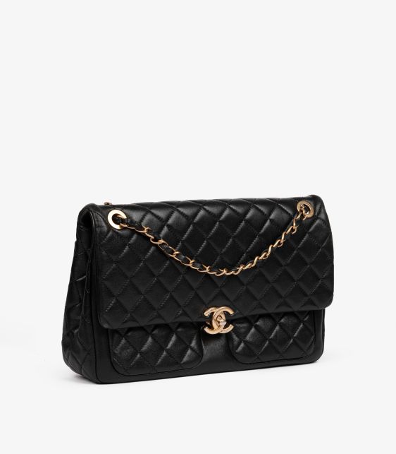 Black Quilted Lambskin Jumbo Classic Single Flap Bag