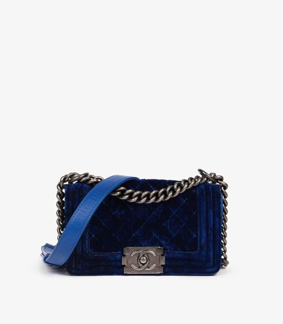 Blue Quilted Velvet & Lambskin Leather Small Le Boy