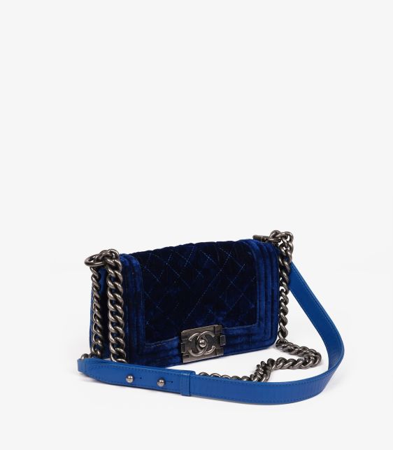 Blue Quilted Velvet & Lambskin Leather Small Le Boy