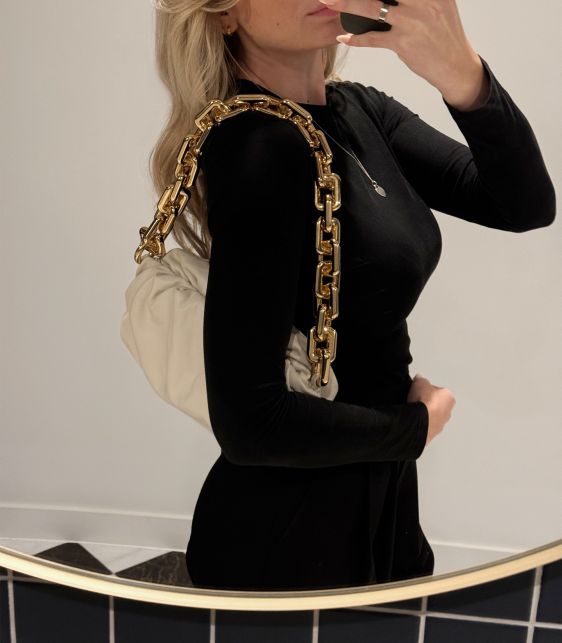 Cream Calfskin Leather Chain The Pouch