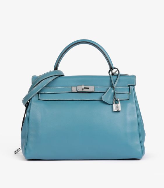 Blue Jean Swift Leather Vintage Kelly 32cm Retourne