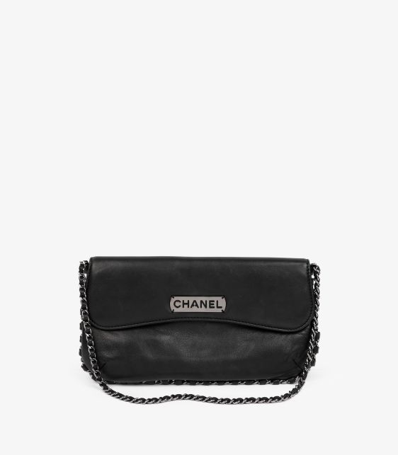 Black Lambskin Leather Chain Around Logo Pochette