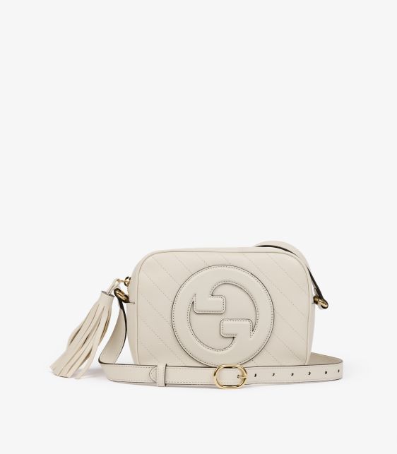 Mystic White Diagonal Quilted Calfskin Leather Blondie Small Shoulder Bag