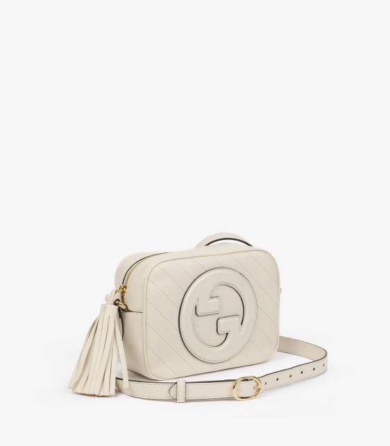 Mystic White Diagonal Quilted Calfskin Leather Blondie Small Shoulder Bag