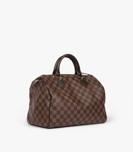 Damier Ebene Coated Canvas & Brown Calfskin Leather Speedy 30