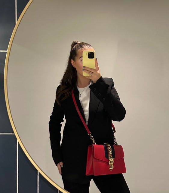 Red Smooth Calfskin Leather Navy Web Medium Sylvie Shoulder Bag