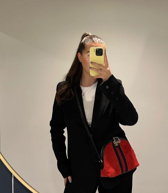 Red Suede & Black Aged Shiny Calfskin Leather Navy Web Small Ophidia Bag