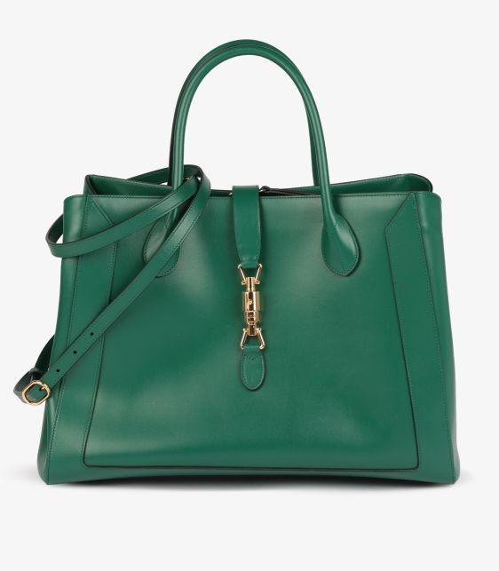 Vintage Green Smooth Calfskin Leather Jackie 1961 Large Tote