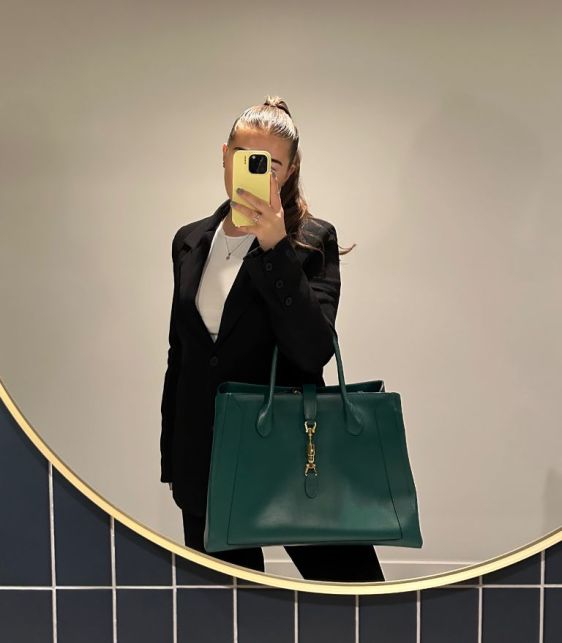 Vintage Green Smooth Calfskin Leather Jackie 1961 Large Tote