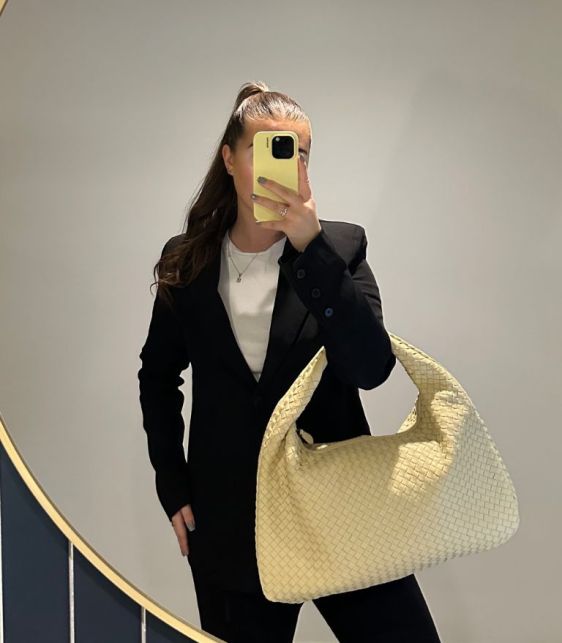 Vanilla Intrecciato Woven Nappa Leather Large Hobo Bag