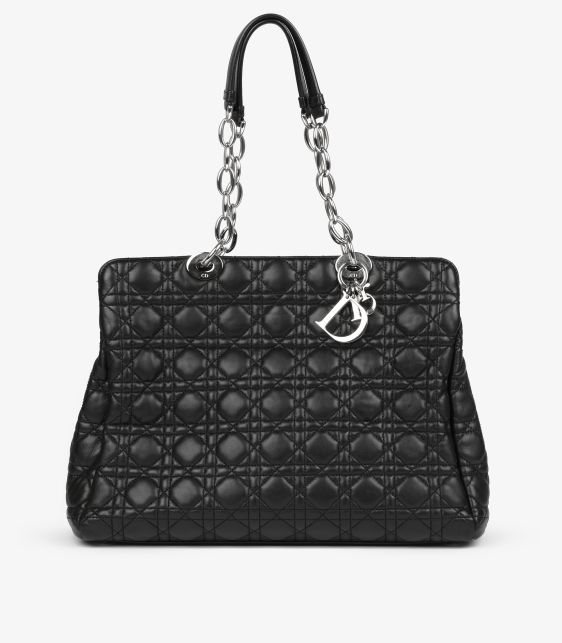 Black Cannage Quilted Lambskin Leather Large Soft Lady Dior Tote