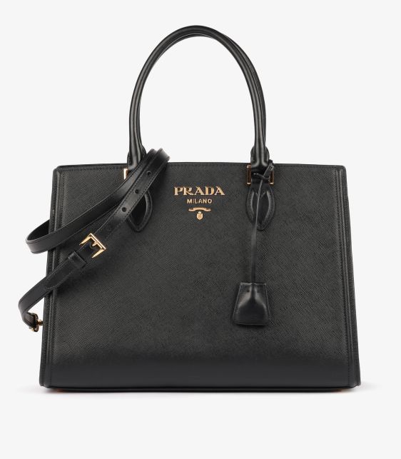 Black Saffiano & Soft Calfskin Leather Medium Tote