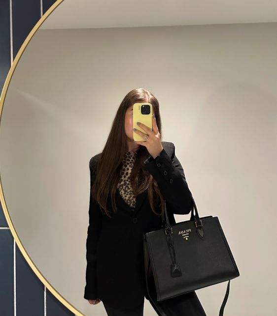 Black Saffiano & Soft Calfskin Leather Medium Tote