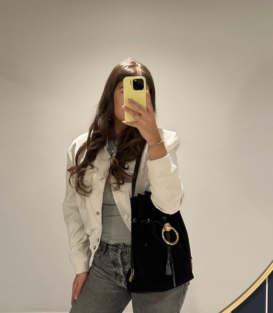 Black Suede & Leather Embellished Leopard Vintage Bucket Bag