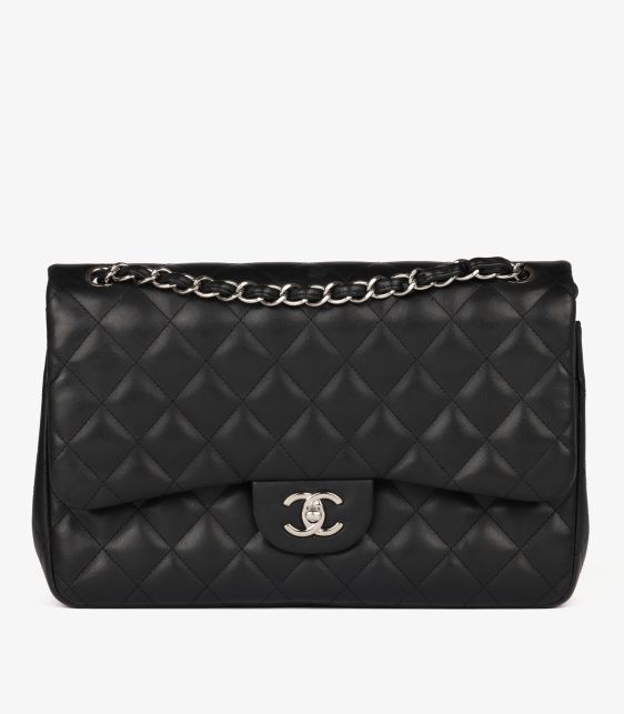 Black Quilted Lambskin Leather Jumbo Classic Double Flap Bag