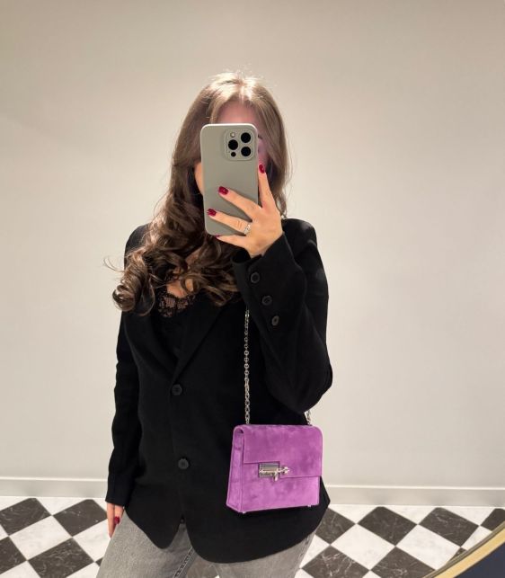 Violet Clair Veau Doblis Suede Verrou Chaine Mini
