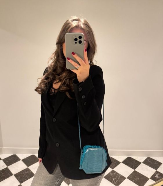 Bleu Petrole Shiny Niloticus Lizard Leather & Silk Sac a Poudrier