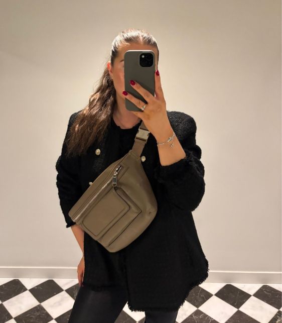 Taupe Jumbo GG Embossed Grained Calfskin Leather Belt Sling Bag