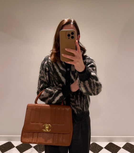 Cognac Brown Vertical Quilted Caviar Leather Vintage XL Classic Kelly