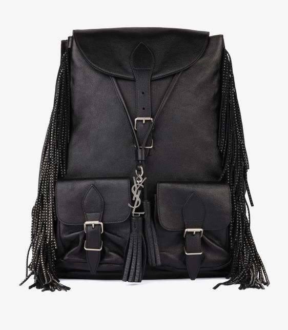 Black Calfskin Leather Studded Fringe Festival Backpack
