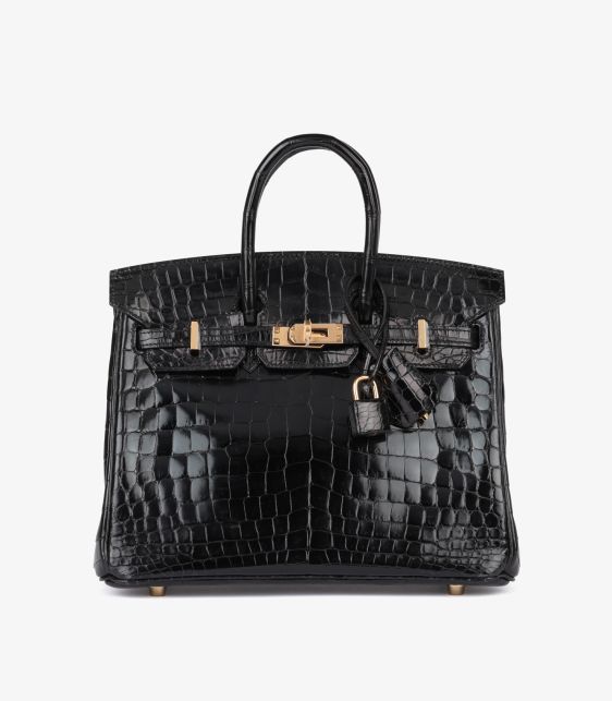 Black Shiny Niloticus Crocodile Leather Birkin 25cm Retourne