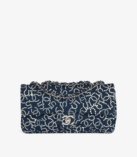 Blue & White Canvas CC No.5 Vintage East-West Classic Single Flap Bag