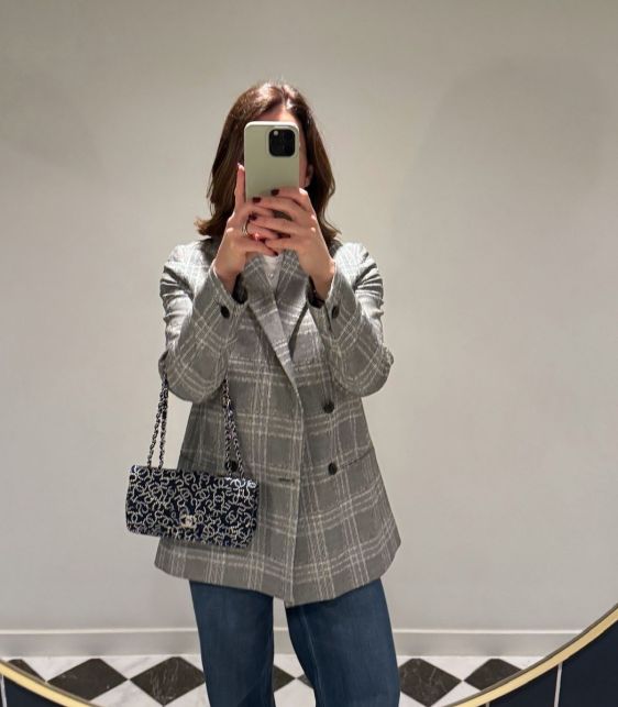 Blue & White Canvas CC No.5 Vintage East-West Classic Single Flap Bag