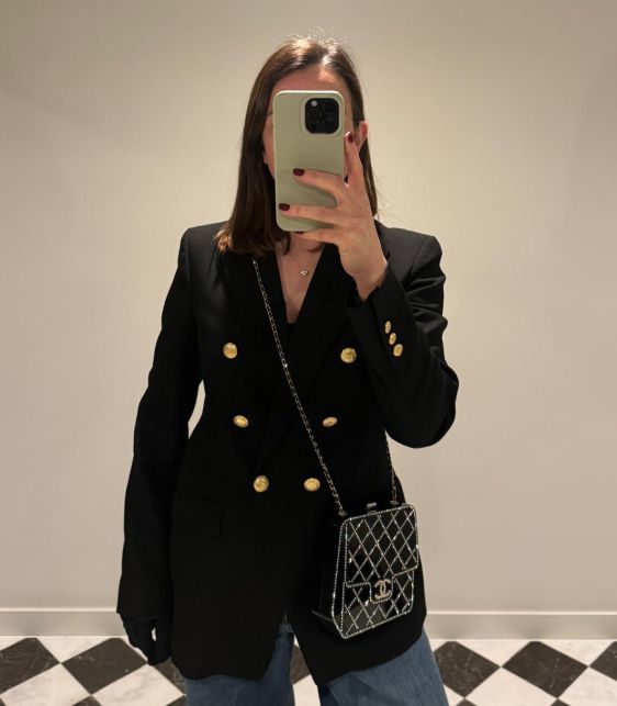 Black Quilted Crystalised & Pearl Embellished Textured Plexiglass Paris-Cosmopolite Mini Flap Bag Minaudière