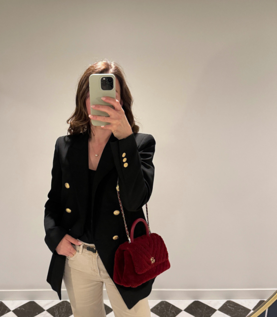 Red Chevron Shearling & Lambskin Leather Coco Top Handle