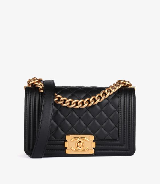 Black Quilted Lambskin Leather Small Le Boy