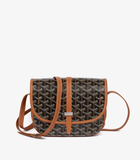 Black Chevron Coated Canvas & Brown Decize Taurillon Leather Belvédère PM