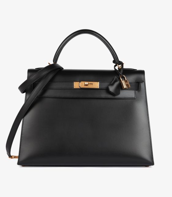 Black Box Calf Leather Vintage Kelly 32cm Sellier