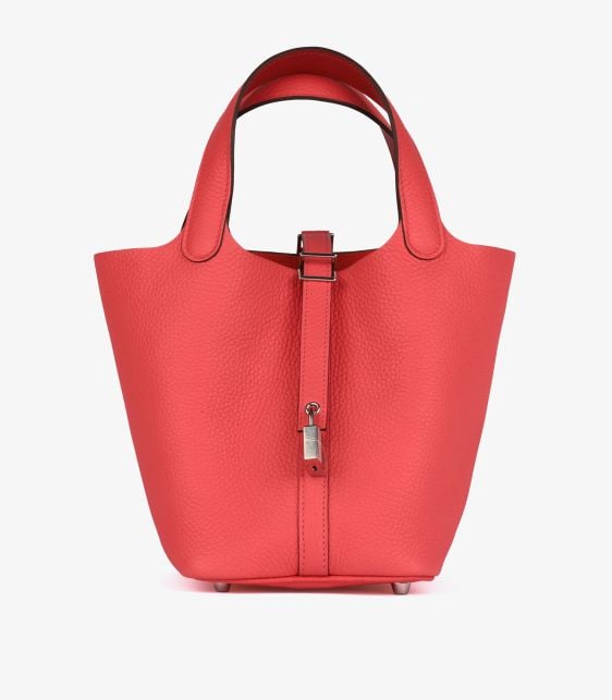 Rose Texas Clemence Leather & Vermillion Swift Leather Eclat Picotin Lock 18