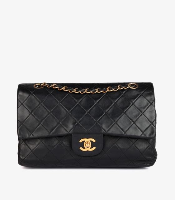 Black Quilted Lambskin Leather Vintage Medium Classic Double Flap Bag
