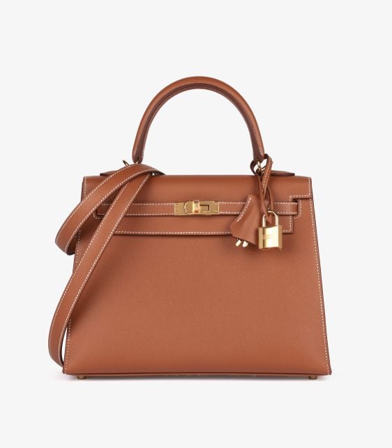 Gold Veau Madame Leather Kelly 25cm Sellier