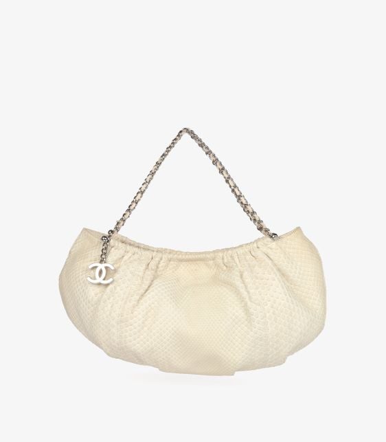 Ivory Matte Python Leather Vintage CC Hobo Bag