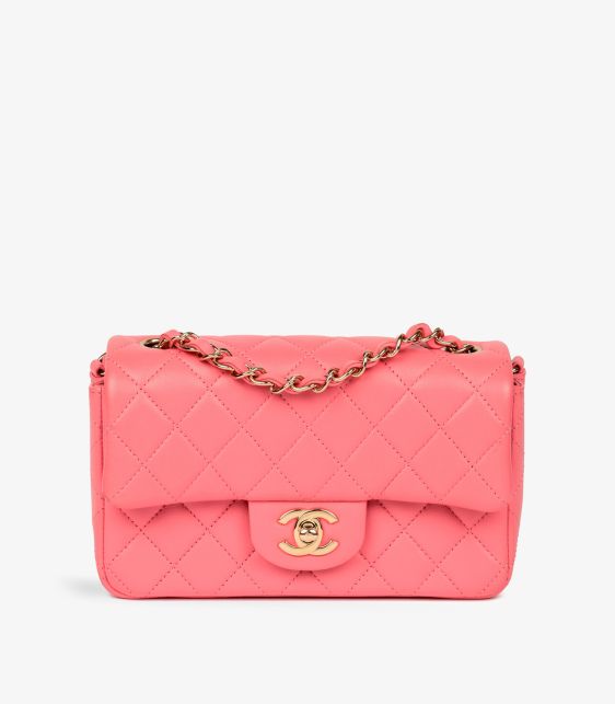 Pink Quilted Lambskin Rectangular Mini Flap Bag