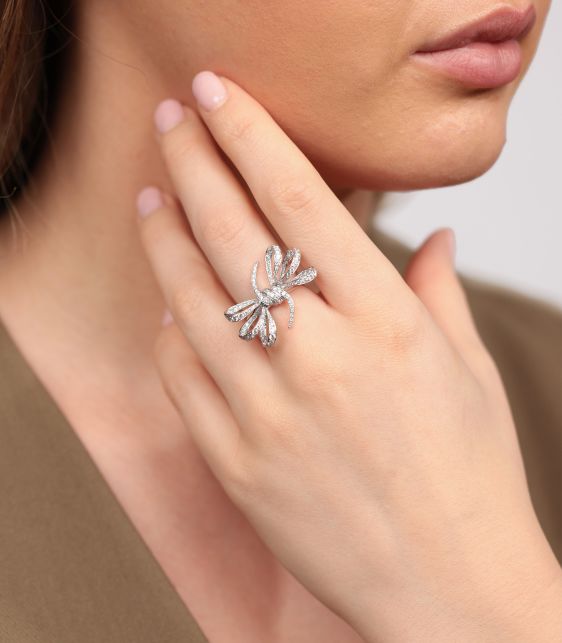 Pave Diamond Forget me Not 18ct White Gold Bow Ring