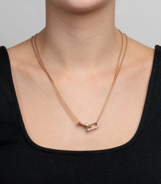 Pave Diamond 18ct Rose Gold Hardwear Large Double Link Pendant