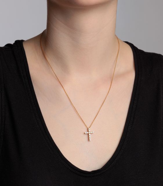 0.51ct Brilliant Cut Diamond 18ct Yellow Gold Small Cross Pendant