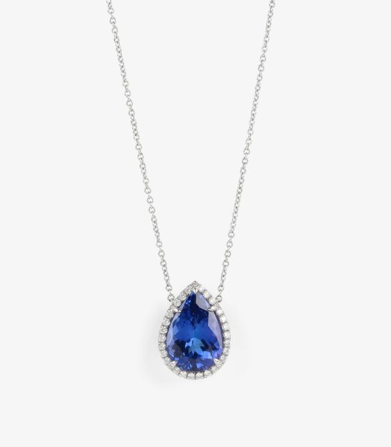 3.35ct Pear Cut Tanzanite & Diamond Platinum Soleste Necklace