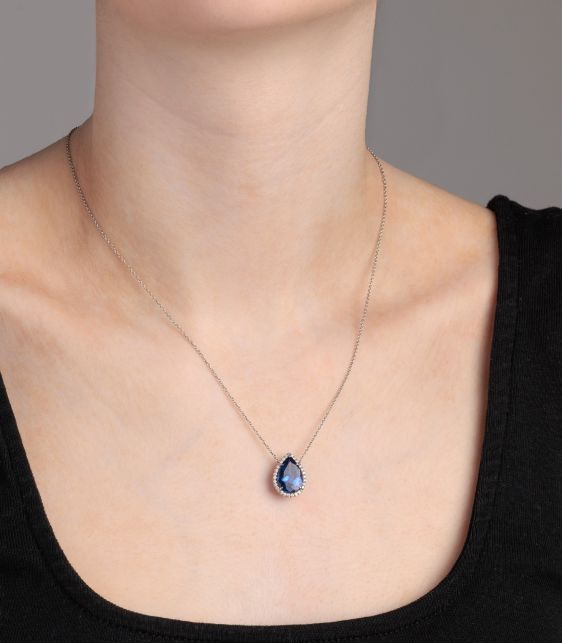 3.35ct Pear Cut Tanzanite & Diamond Platinum Soleste Necklace