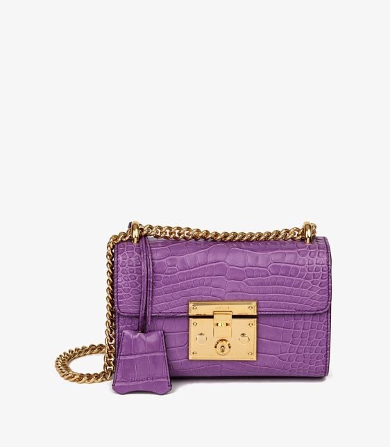 Violet Cyclamen Matte Alligator Leather Small Padlock Shoulder Bag