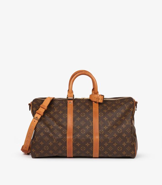 Brown Monogram Coated Canvas & Vachetta Leather Vintage Keepall 45 Bandoulière