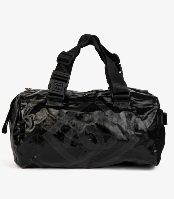 Black Vinyl & Mesh Sports Line Duffle Bag