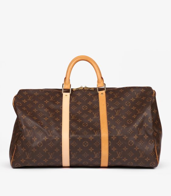 Louis Vuitton Brown Monogram Coated Canvas & Vachetta Leather Vintage Keepall 50 at Xupes