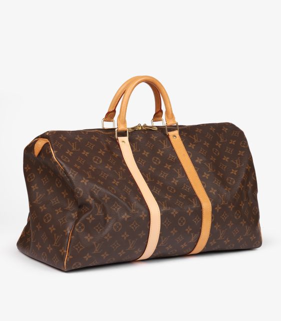 Brown Monogram Coated Canvas & Vachetta Leather Vintage Keepall 50
