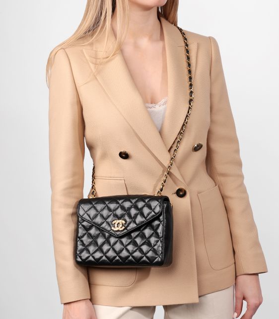 Black Quilted Lambskin Vintage Crystal Embellished Mini Flap Bag